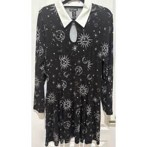 Womens Y2K Hot Topic Celestial Sun Moon Black Dress Whimsigoth Witchy Sz XL
